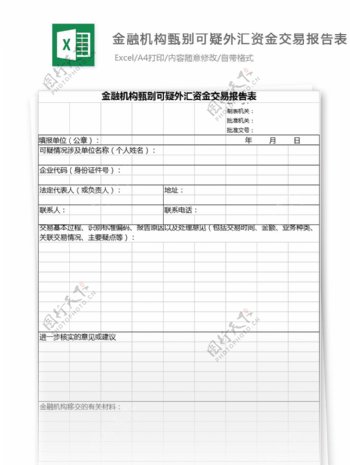 金融机构甄别可疑外汇资金交易报告表模板