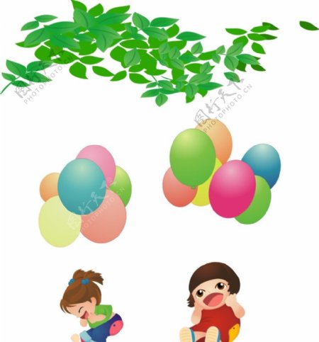儿童气球树叶