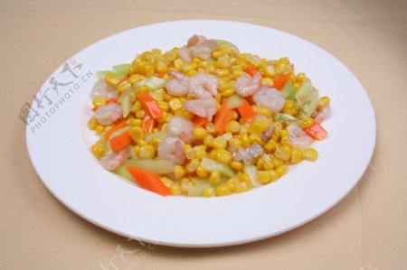 嫩玉米炒虾仁图片