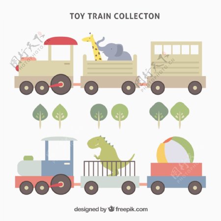 手绘彩色卡通玩具火车插图