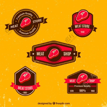5款红色肉食店标签