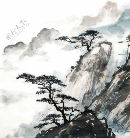 中国山水画背景墙