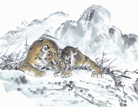 老虎十二生肖中国画0017