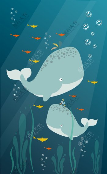 可爱创意扁平化海底插画