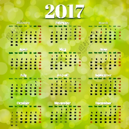 年历日历光斑2017年日历设计矢量素材