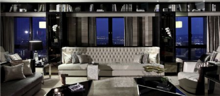 新中式简约客厅沙发落地窗设计图