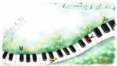 手绘钢琴键盘插画