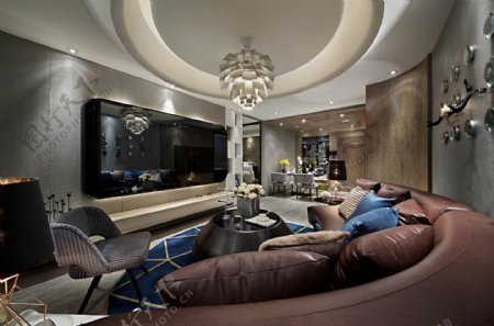 豪华客厅圆形沙发设计图
