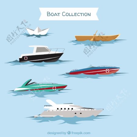 手绘不同类型的船插图