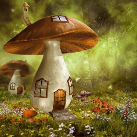 高清童话蘑菇图案背景jpg素材
