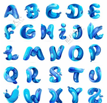 蓝色水字母