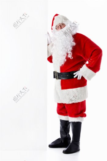 圣诞老人与空白广告牌图片