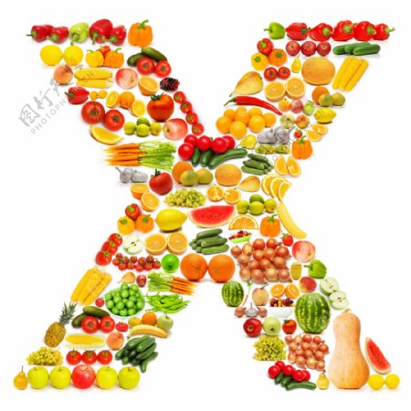 蔬菜水果组成的字母X图片