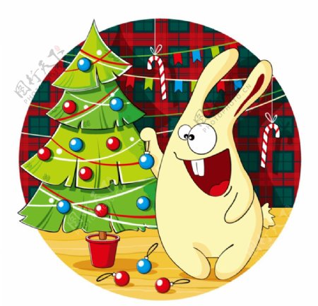 卡通圣诞树和兔子