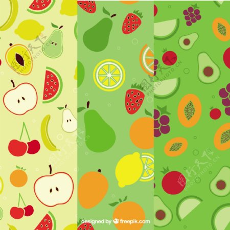 三种扁平风格水果元素装饰图案