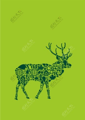 草绿色背景上的小鹿