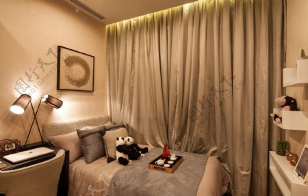 欧式舒适单床卧室装饰效果设计图