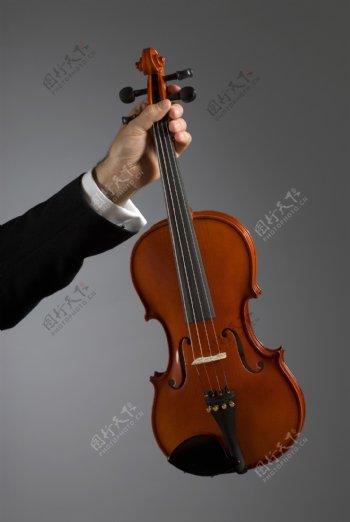 手拿着的小提琴特写图片