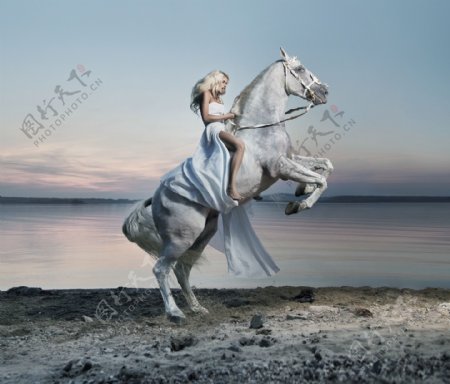 海边骑马的性感美女图片