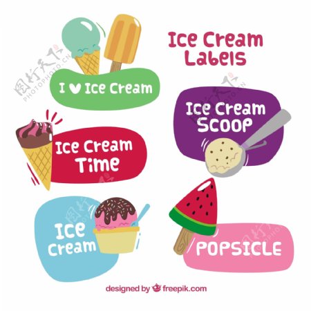 漂亮彩色冰激凌冰淇淋雪糕贴纸标签