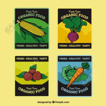 复古风格有机蔬菜食品贴纸标签