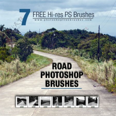 7种水泥路小山村路道路背景Photoshop笔刷素材