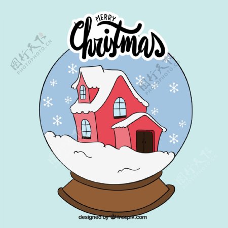手绘可爱的雪的房子雪球背景