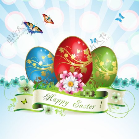 惊人的复活节卡蝴蝶和鸡蛋