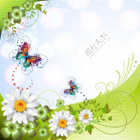 彩色手绘花朵与蝴蝶