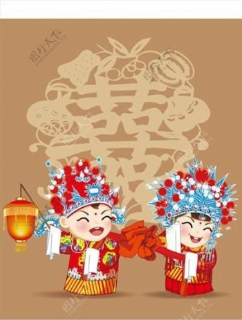 中国古代婚礼新娘新郎卡通矢量素材ai格式02