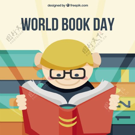世界图书日男孩阅读的背景