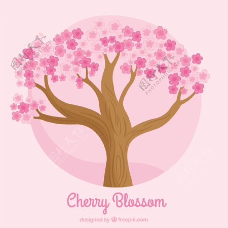 树背景粉红色花朵