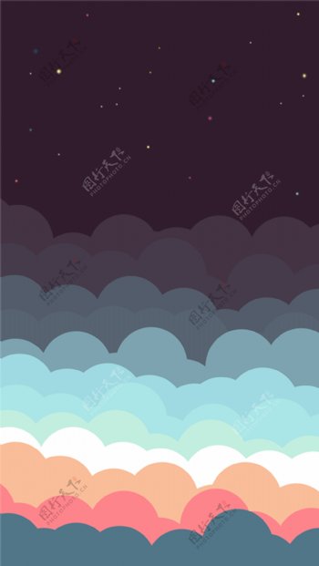 彩色云朵星空可爱卡通促销海报背景设计