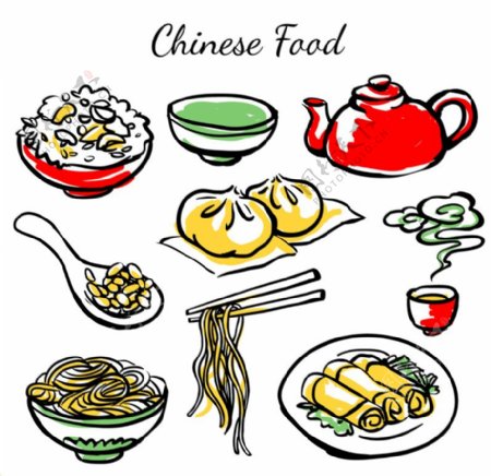 9款彩绘中国食物矢量素材