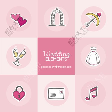 粉红色手绘婚纱礼服图片