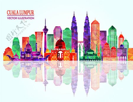 吉隆坡城市彩色模块剪影图图片