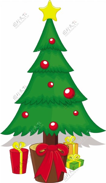 卡通圣诞树矢量插图