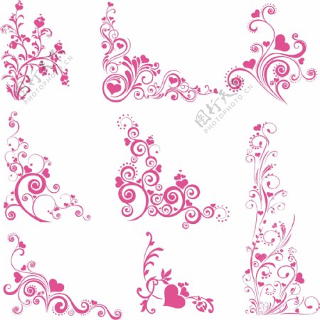 粉色情人节花纹边角矢量素材图片