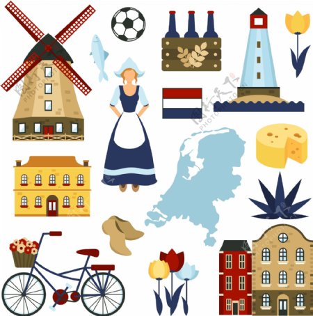 荷兰旅行插画