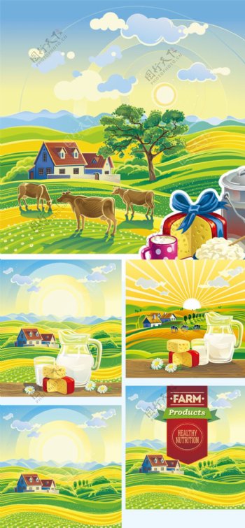 矢量卡通欧洲农场风景