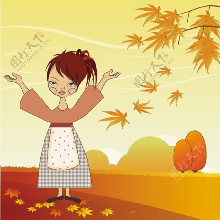 秋风景中的女人插图