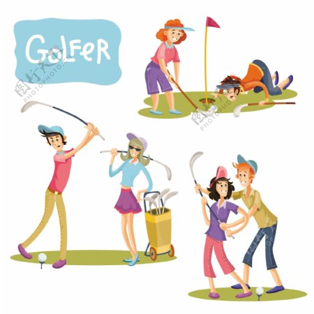 高尔夫游戏矢量插图集
