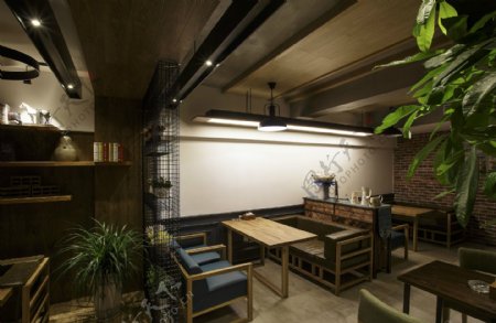 日式森系文雅餐厅木制餐桌工装装修效果图