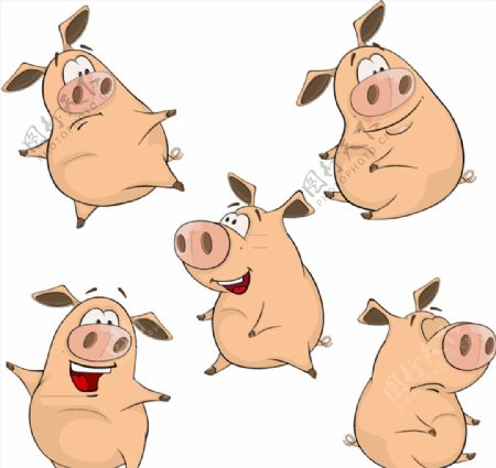 5款可爱卡通猪矢量素材
