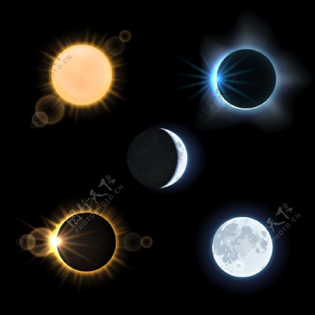 太阳月亮和太阳日月食矢量素材