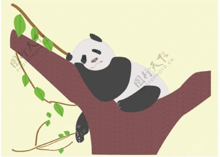 手绘趴在树上大熊猫插画