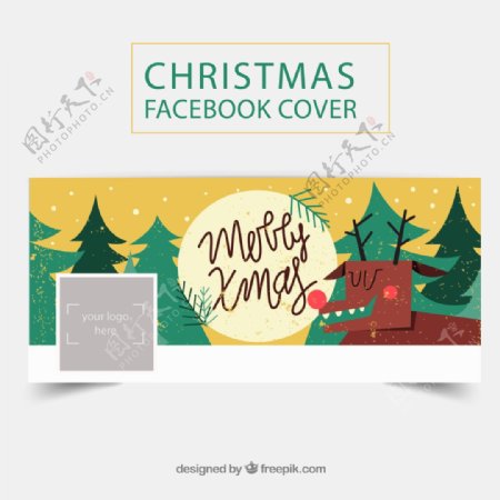 圣诞驯鹿脸书封面图片矢量