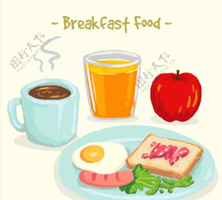 水彩绘美味早餐食物矢量素材