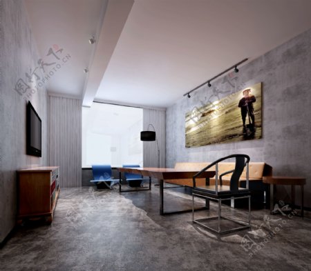 现代时尚风格褐色地板会议室室内工装效果图