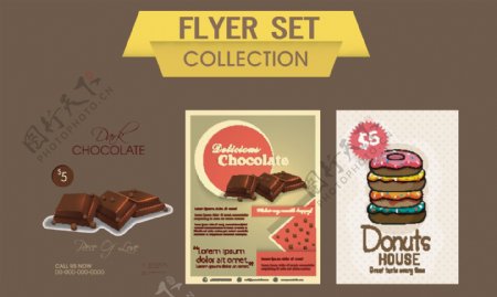 美味的巧克力和甜面包圈的传单模板或横幅食品和饮料的概念